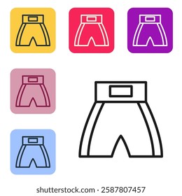 Black line Boxing short icon isolated on white background. Set icons in color square buttons. Vector