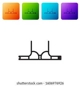 Black line Bra icon isolated on white background. Woman underwear. Set icons in color square buttons. Vector Illustration