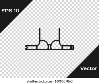 Black line Bra icon isolated on transparent background. Woman underwear.  Vector Illustration