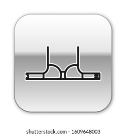 Black line Bra icon isolated on white background. Woman underwear. Silver square button. Vector Illustration