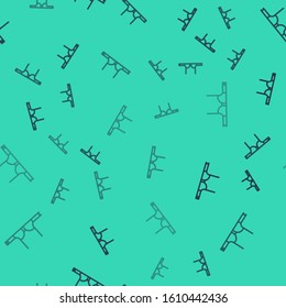 Black line Bra icon isolated seamless pattern on green background. Woman underwear.  Vector Illustration