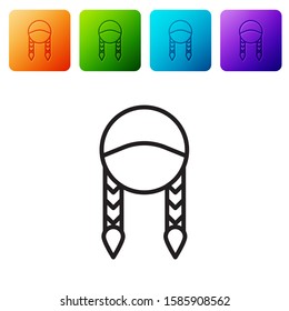 Black line Braid icon isolated on white background. Set icons in color square buttons. Vector Illustration