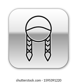 Black line Braid icon isolated on white background. Silver square button. Vector Illustration