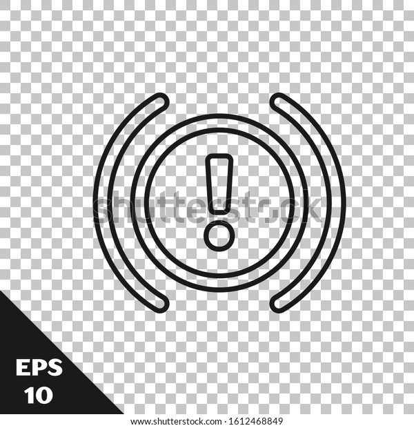 Black line Brake system warning icon\
isolated on transparent background. Exclamation mark in the car.\
Dashboard attention sign.  Vector\
Illustration