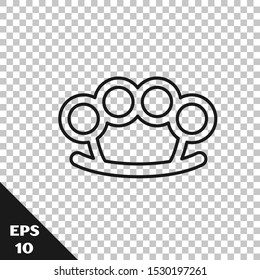 Black line Brass knuckles icon isolated on transparent background.  Vector Illustration