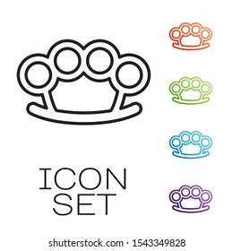 Black line Brass knuckles icon isolated on white background. Set icons colorful. Vector Illustration
