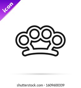 Black line Brass knuckles icon isolated on white background.  Vector Illustration