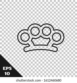 Black line Brass knuckles icon isolated on transparent background.  Vector Illustration
