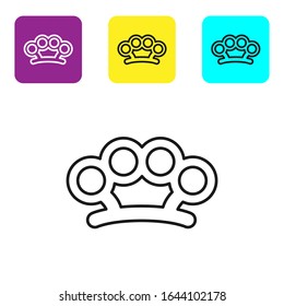 Black line Brass knuckles icon isolated on white background. Set icons colorful square buttons. Vector Illustration