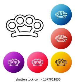 Icono de manguitos de bronce de línea negra aislado en fondo blanco. Establezca los iconos de los botones de círculo coloridos. Ilustración vectorial