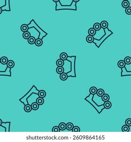 Black line Brass knuckles icon isolated seamless pattern on green background.  Vector