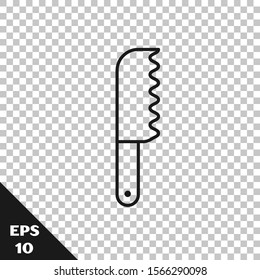Black line Bread knife icon isolated on transparent background. Cutlery symbol.  Vector Illustration