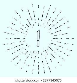 Black line Bread knife icon isolated on grey background. Cutlery symbol. Abstract circle random dots. Vector Illustration