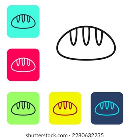 Black line Bread loaf icon isolated on white background. Set icons in color square buttons. Vector