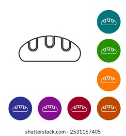 Black line Bread loaf icon isolated on white background. Set icons in color circle buttons. Vector