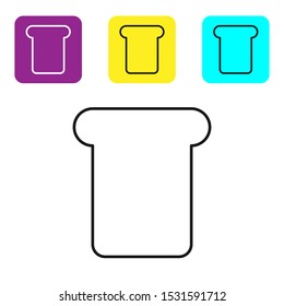 Black line Bread toast for sandwich piece of roasted crouton icon isolated on white background. Lunch, dinner, breakfast snack. Set icons colorful square buttons. Vector Illustration