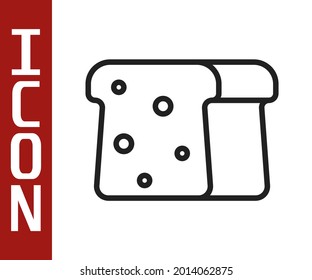 Black line Bread toast for sandwich piece of roasted crouton icon isolated on white background. Lunch, dinner, breakfast snack.  Vector