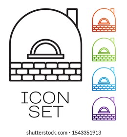 Black line Brick stove icon isolated on white background. Brick fireplace, masonry stove, stone oven icon.Set icons colorful. Vector Illustration