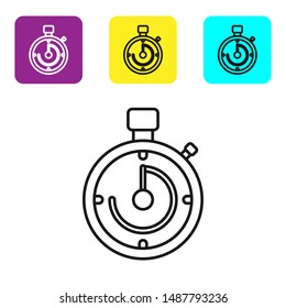 Black line Briefcase icon isolated on white background. Business case sign. Business portfolio. Set icons colorful square buttons. Vector Illustration