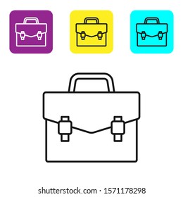 Black line Briefcase icon isolated on white background. Business case sign. Business portfolio. Set icons colorful square buttons. Vector Illustration