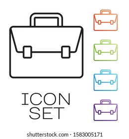 Black line Briefcase icon isolated on white background. Business case sign. Business portfolio. Set icons colorful. Vector Illustration