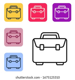 Schwarze Linie, Briefkasten Symbol einzeln auf weißem Hintergrund. Geschäftsfallzeichen. Geschäftsportfolio. Die Symbole werden in den Tasten für das Farbquadrat eingestellt. Vektorillustration-Illustration