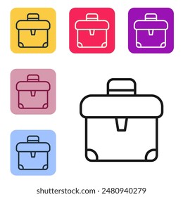 Black line Briefcase icon isolated on white background. Business case sign. Business portfolio. Set icons in color square buttons. Vector