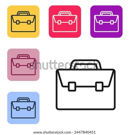 Black line Briefcase icon isolated on white background. Business case sign. Business portfolio. Set icons in color square buttons. Vector