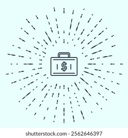 Black line Briefcase and money icon isolated on grey background. Business case sign. Business portfolio. Financial management. Abstract circle random dots. Vector