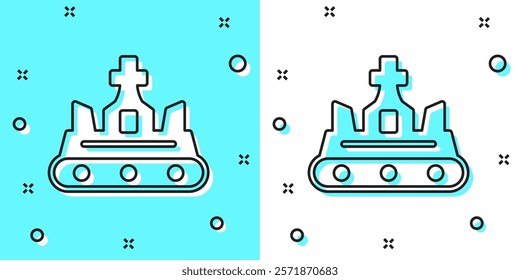 Black line British crown icon isolated on green and white background. Random dynamic shapes. Vector