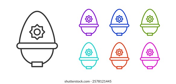 Black line British police helmet icon isolated on white background. Set icons colorful. Vector