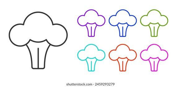 Black line Broccoli icon isolated on white background. Set icons colorful. Vector