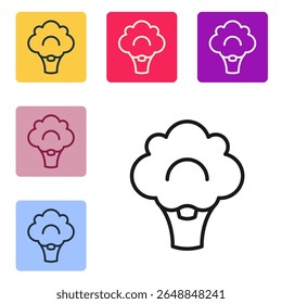 Black line Broccoli icon isolated on white background. Set icons in color square buttons. Vector