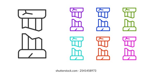Black line Broken ancient column icon isolated on white background. Set icons colorful. Vector