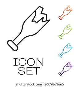 Black line Broken bottle as weapon icon isolated on white background. Set icons colorful. Vector
