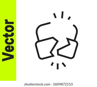 Black line Broken or cracked lock icon isolated on white background. Unlock sign.  Vector Illustration