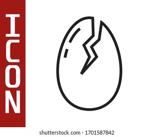 Black line Broken egg icon isolated on white background. Happy Easter.  Vector Illustration