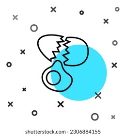 Black line Broken egg icon isolated on white background. Happy Easter. Random dynamic shapes. Vector