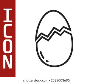 Black line Broken egg icon isolated on white background. Happy Easter.  Vector Illustration