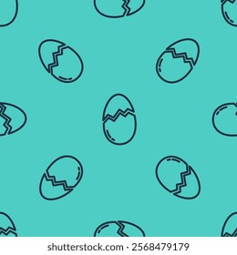 Black line Broken egg icon isolated seamless pattern on green background. Happy Easter.  Vector Illustration