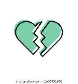Black line Broken heart or divorce icon isolated on white background. Love symbol. Valentines day.  Vector Illustration