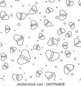 Black line Broken heart or divorce icon isolated seamless pattern on white background. Love symbol. Valentines day.  Vector Illustration