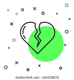 Black line Broken heart or divorce icon isolated on white background. Love symbol. Valentines day.  Vector Illustration