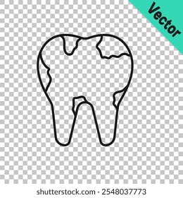 Black line Broken tooth icon isolated on transparent background. Dental problem icon. Dental care symbol.  Vector