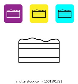 Black line Brownie chocolate cake icon isolated on white background. Set icons colorful square buttons. Vector Illustration