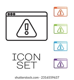 Black line Browser with exclamation mark icon isolated on white background. Alert message smartphone notification. Set icons colorful. Vector