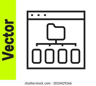 Icono de archivos del navegador de línea negra aislado en fondo blanco.  Vector