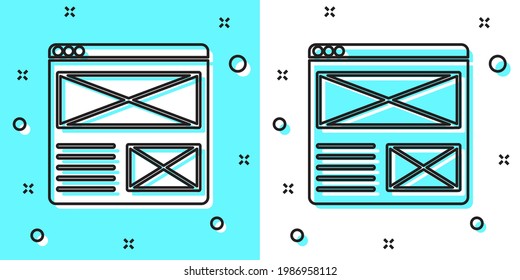 Black line Browser window icon isolated on green and white background. Random dynamic shapes. Vector