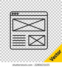 Black line Browser window icon isolated on transparent background.  Vector