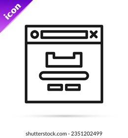 Black line Browser window icon isolated on white background.  Vector Illustration